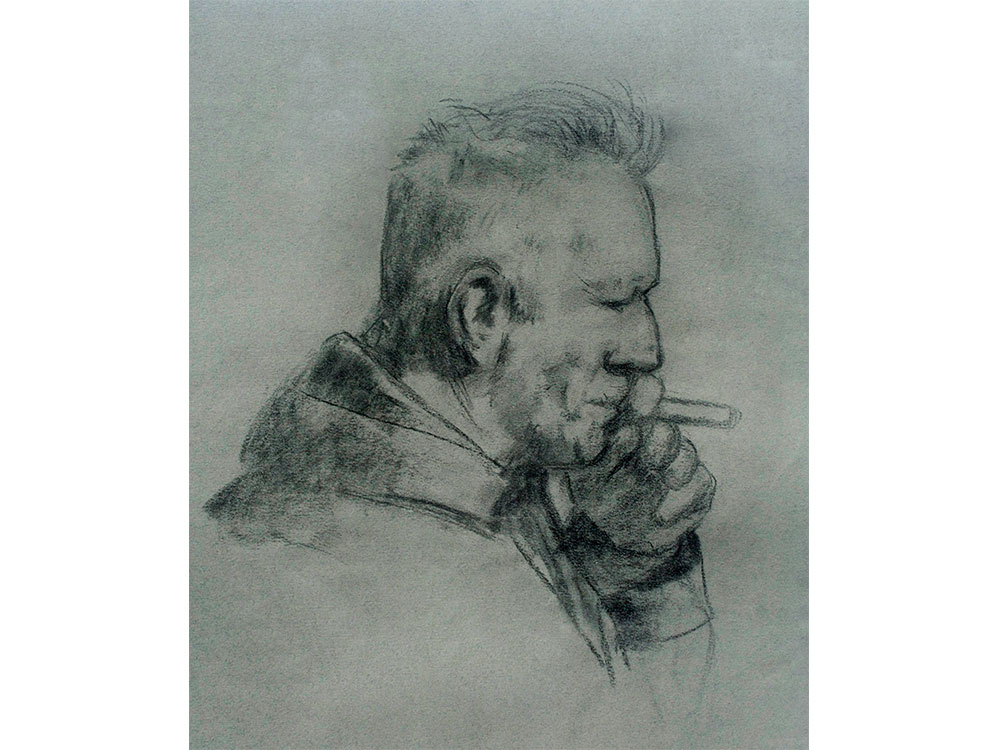 father with cigar drawing charcoal